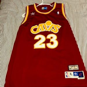 Adidas hardwood classic nba lebron James basketball jersey wine and gold